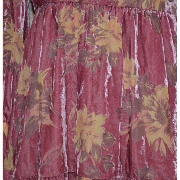 FATE Tiered Floral Dress Pink Long Sleeve Velvet Burnout Lined Ladies S V-Neck - Picture 4 of 12